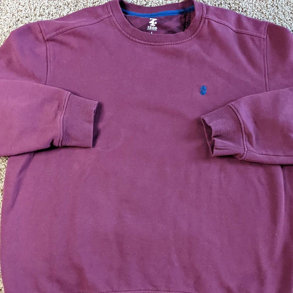 Izod Mens Pullover Long Sleeve Burgundy Crew Neck Collar Shirt Size Large
